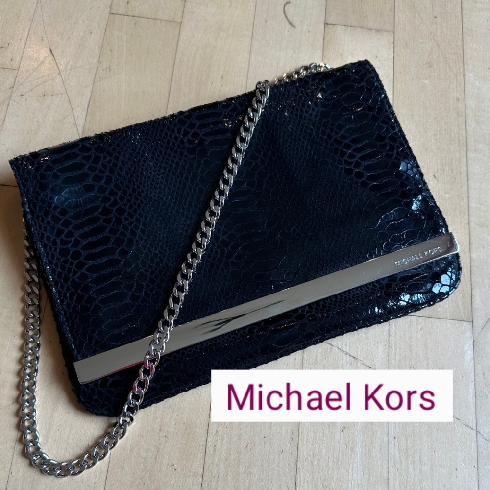 Michael Kors Black reptile clutch/shoulder bag, CB2422 - Picture 2 of 8